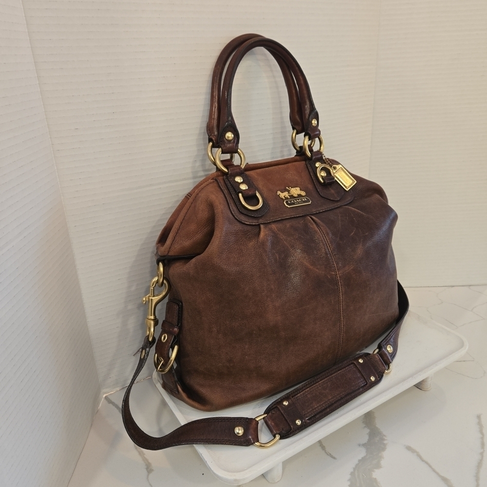 VTG Coach Madison Claire Large Brown Leather Satchel Shoulder Bag 12935 - Picture 4 of 16